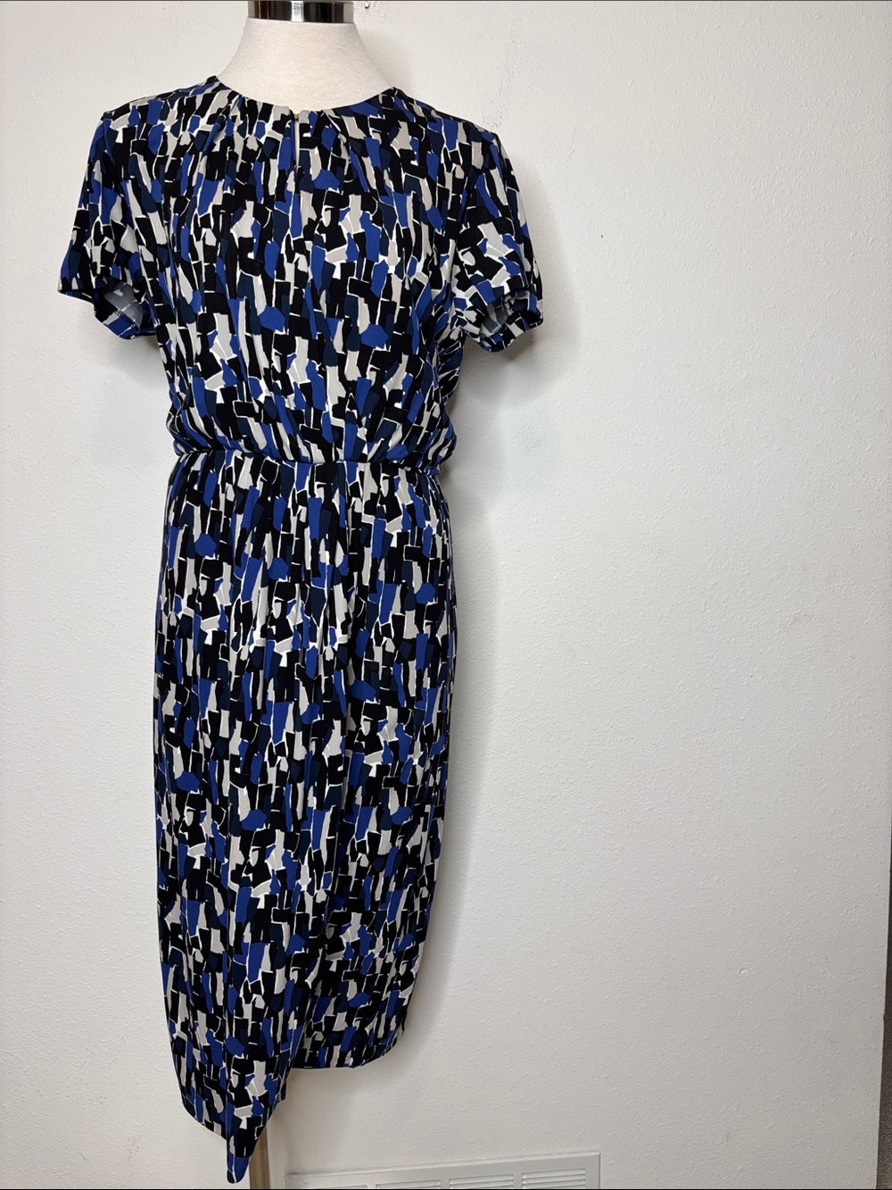 Boss Blue Black White Abstract Print Midi Dress